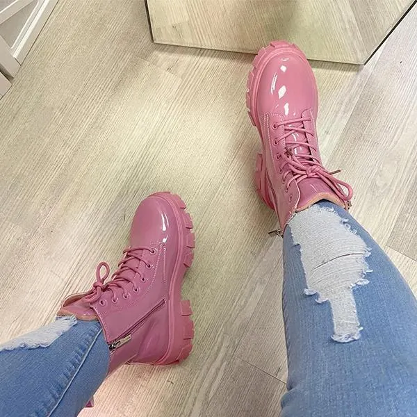 Fashion Faux Leather Zip Closure Chunky Sole Boots