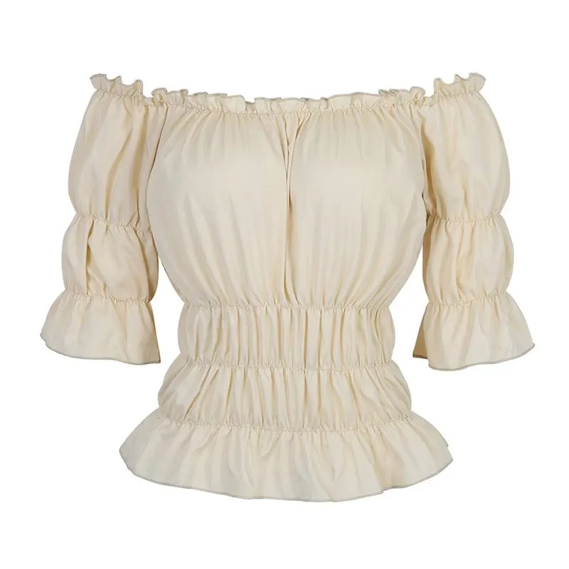 Women Renaissance Medieval Chemise Shirt Victorian Girls Gothic Retro Peasant Wench off shoulder Blouse Resist top Costume