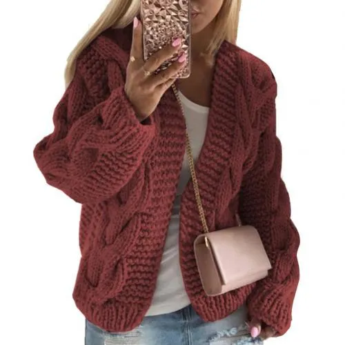Women Cardigans Sweater Casual Autumn Winter Solid Color Braid Knitted Sweater Jacket Cardigan Knit Cardigan Femme Warm Clothes