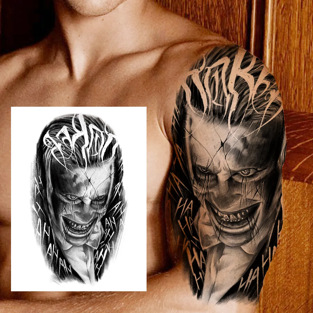 Sdrawing Mouth Skeleton Temporary Tattoos For Women Men Child Boys Halloween Fake Clown Tattoo Sticker Owl Skull Demon Tatoo Body Arm