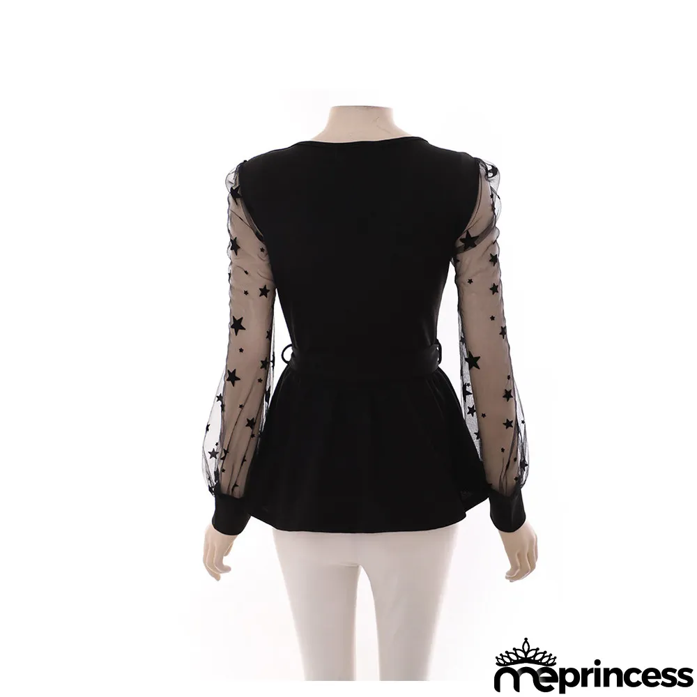 Women Fall V-neck Long Sleeve Lace Elegant Top