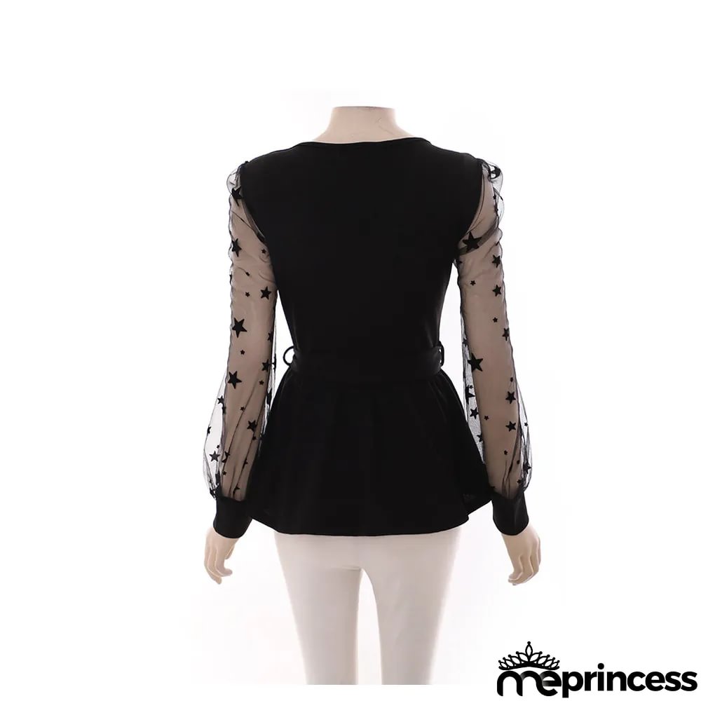 Women Fall V-neck Long Sleeve Lace Elegant Top