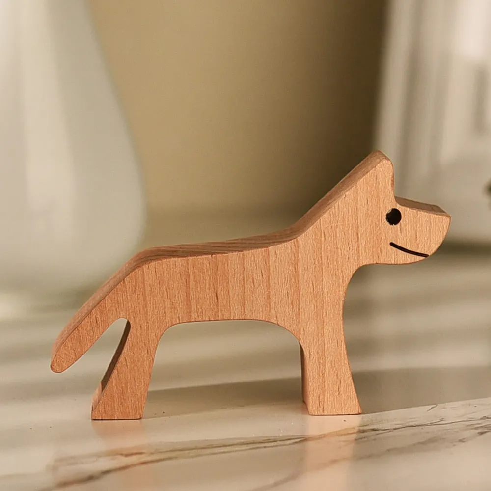 Puppy Family Wood Dog Carving Ornaments Decoration Home Decor Figurine Desktop Table Ornament Sculptures For Dog Pet Lover Gifts 712