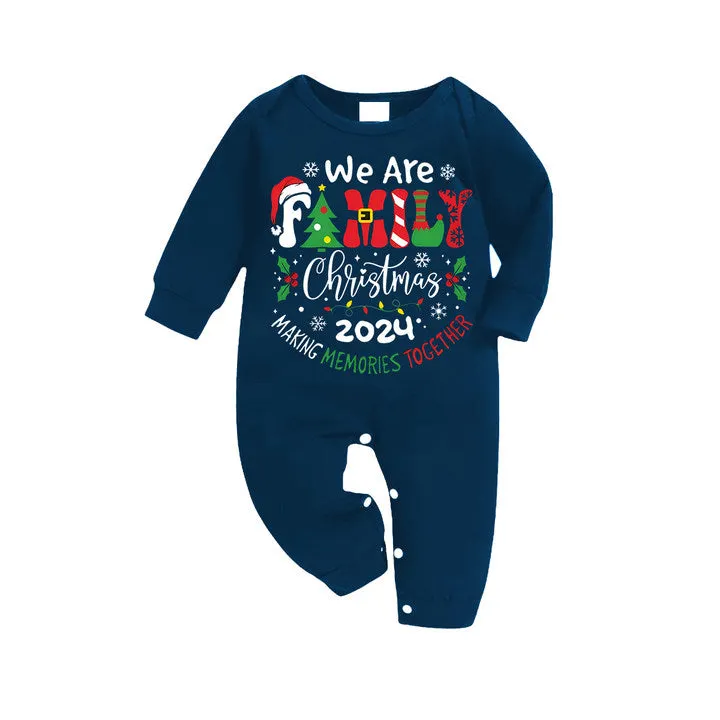 "We are Family" 2024 Christmas Wreath - Blue Long Sleeve Top With Blue Plaid Family Matching Pajamas