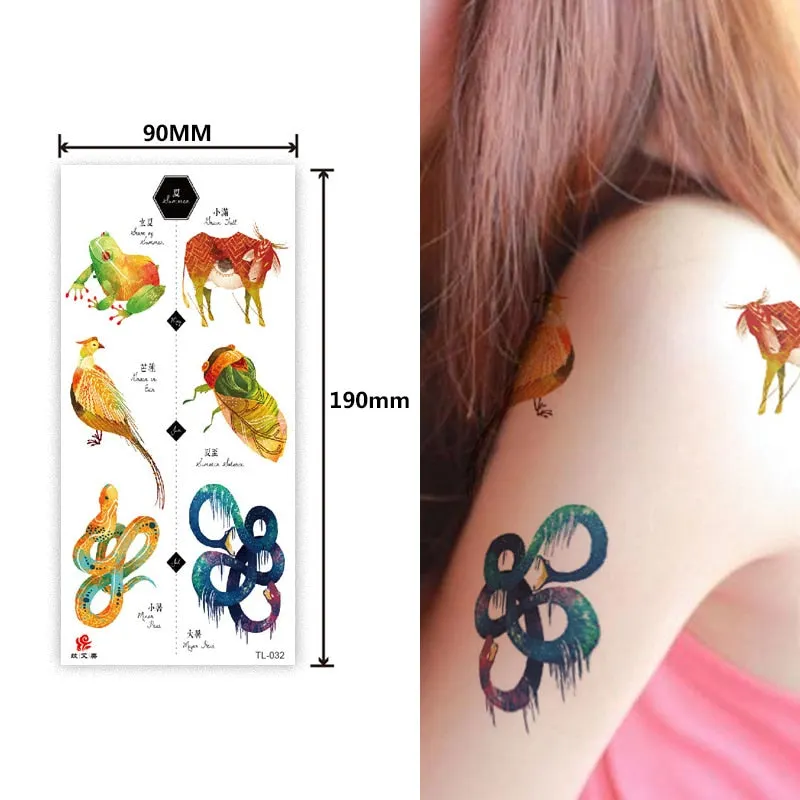 1~8 pieces of animal plants wolf bear bird art tattoo stickers disposable waterproof temporary tattoo stickers for men and women