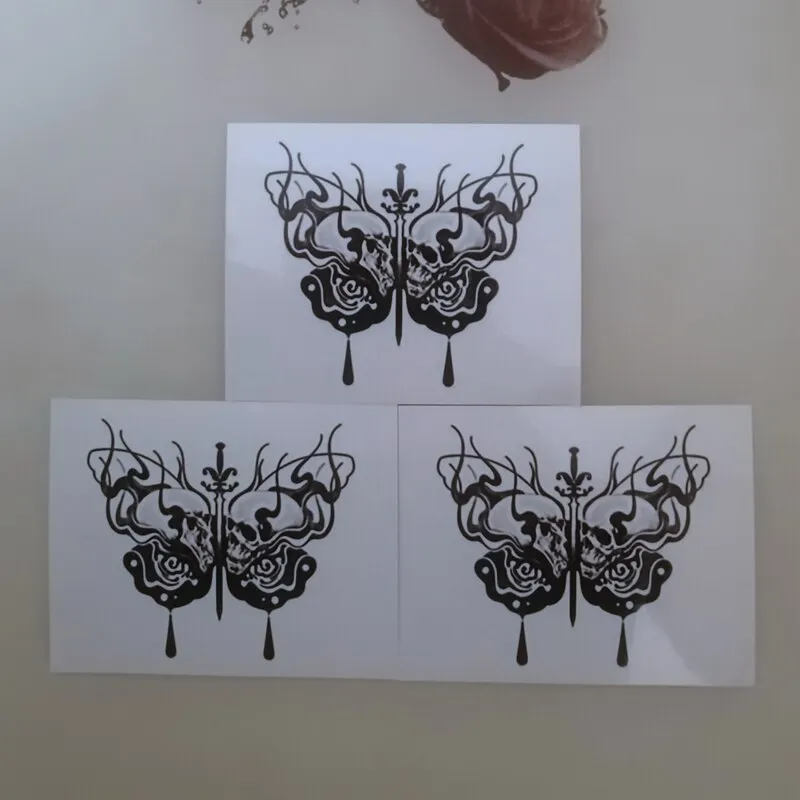 Temporary Skeleton Butterfly Tattoo Stickers Men Women Waterproof Dark Lasting Cool Fashion Art Fake Tattoos Personality Tattoo