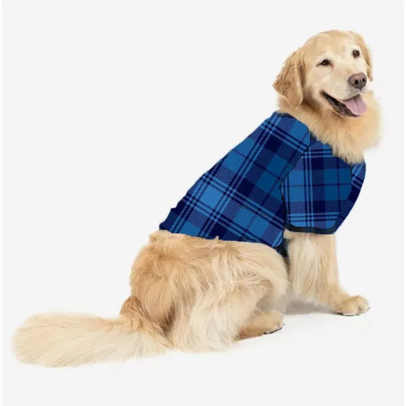 "Merry Christmas" Text and Deer Print Blue & Black Plaid Long Sleeve Christmas Family Matching Pajamas