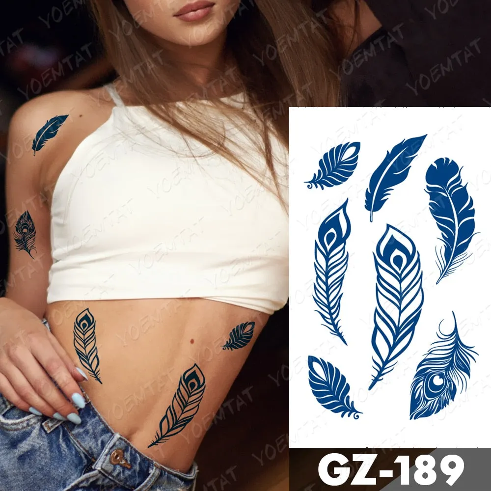 Juice Lasting Waterproof Temporary Tattoo Sticker Rose Butterfly Moon Sun Diamond Heartbeat Wave Flash Fake Tattoos Ink Body Art