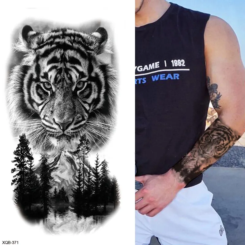 Sdrawing Forest Animal Temporary Tattoos for Men Wolf Tattoo Stickers Tiger Skull Skeleton Fake Tattoo for Women Arm Sleave