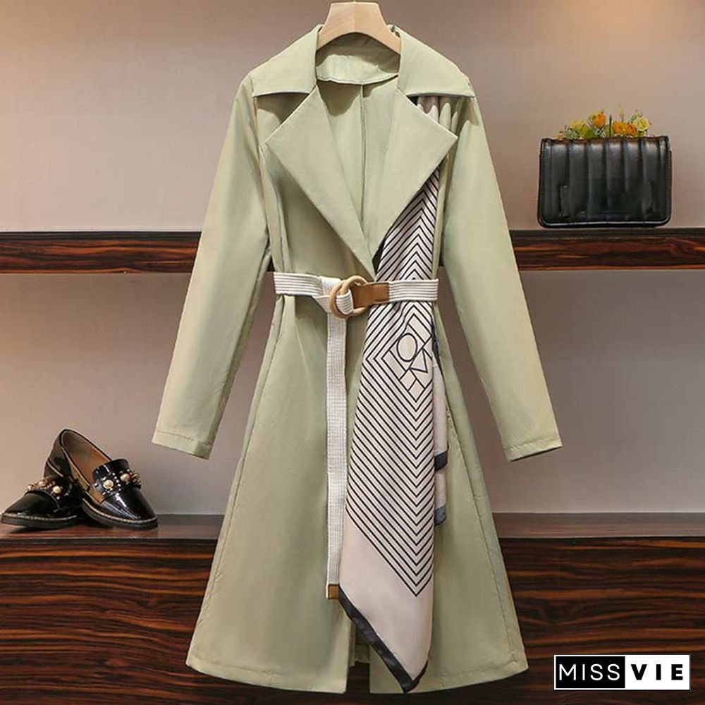 Lapel Collar Adjustable Belted Coat