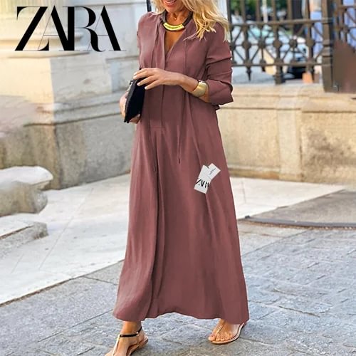 ZARA&reg;2025 Prosta sukienka koszulowa z luźną sp&oacute;dnicą, jednolity kolor, z klapami