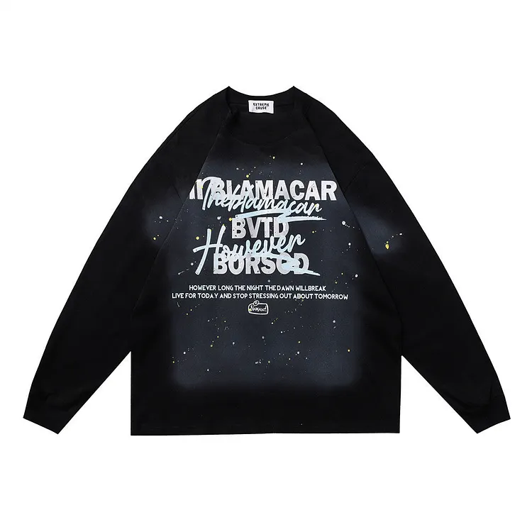 Men Long Sleeve T-Shirt Inkjet Letter Printing Cotton Loose