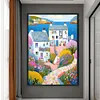 (Big Size)Colorful Houses On The Coast - 14CT Stamped Cross Stitch - 40*60cm - Landscape