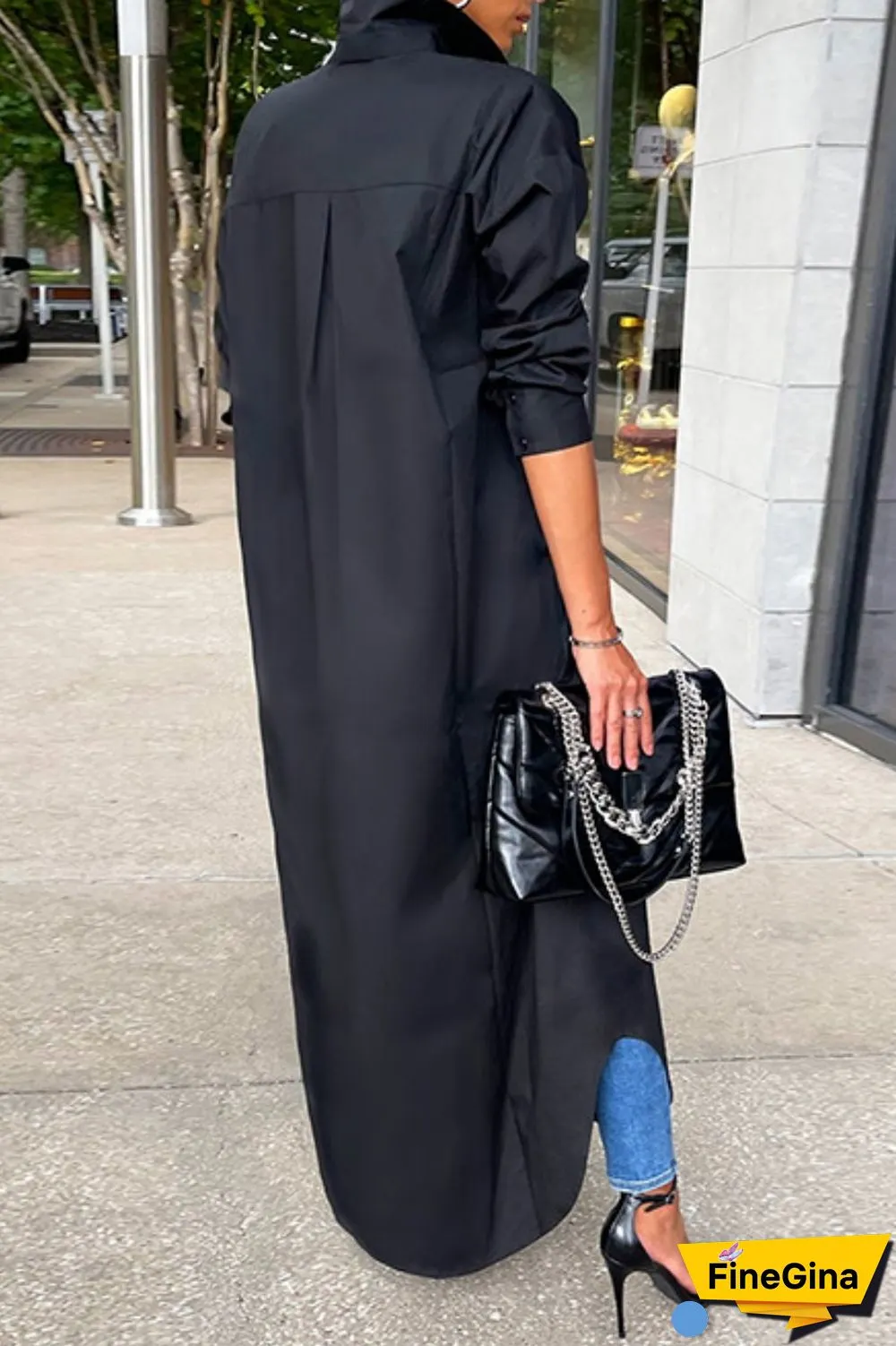 Grey Casual Solid Patchwork Shirt Collar Shirt Dress Dresses
