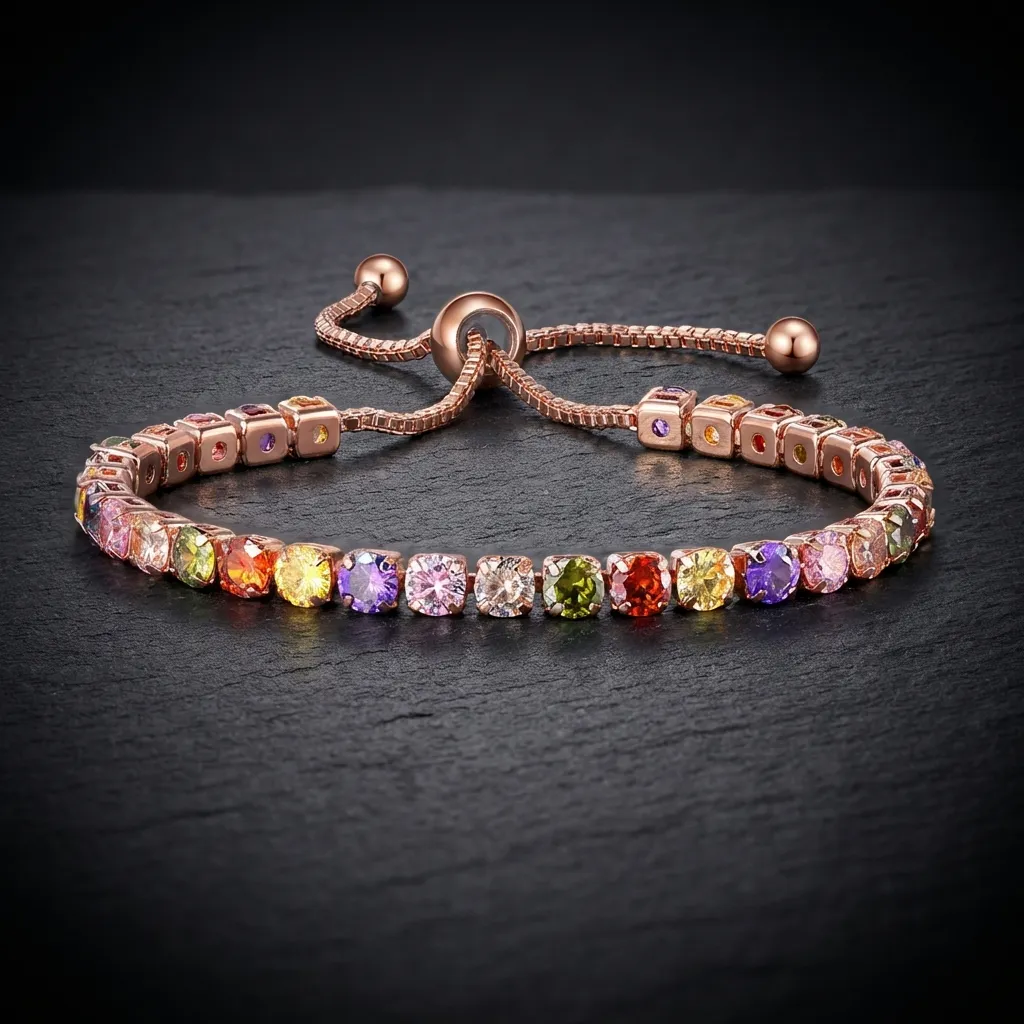 The Prism Adjustable Tennis Bracelet | Multicolor Zirconia Design H056-1 (4x4mm)