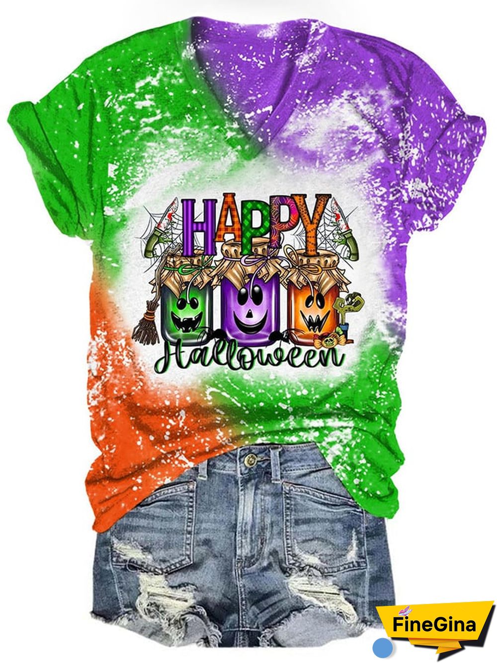 Women's Casual Happy Halloween Print Short Sleeve T-Shirt
