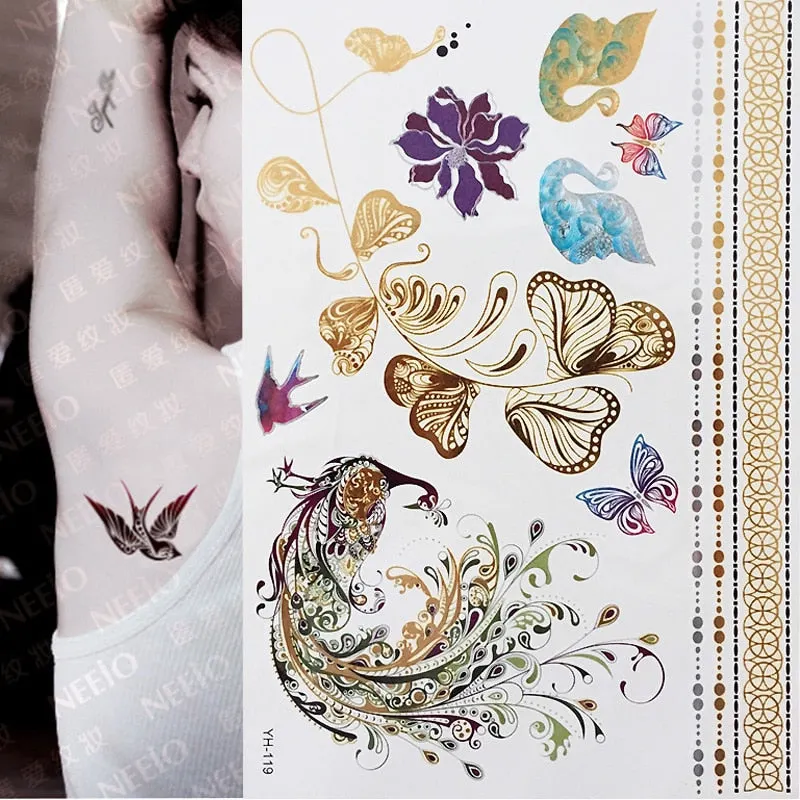 Temporary Tattoos Gold Silver Metallic Tattoo Arm Body Tattoo Cool Bracelet Style Girl DIY Golden Flash Tattoos