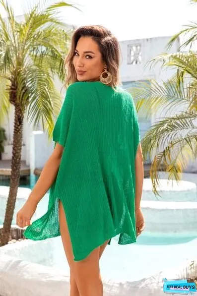 Slit V-Neck Short Sleeve Cover Up