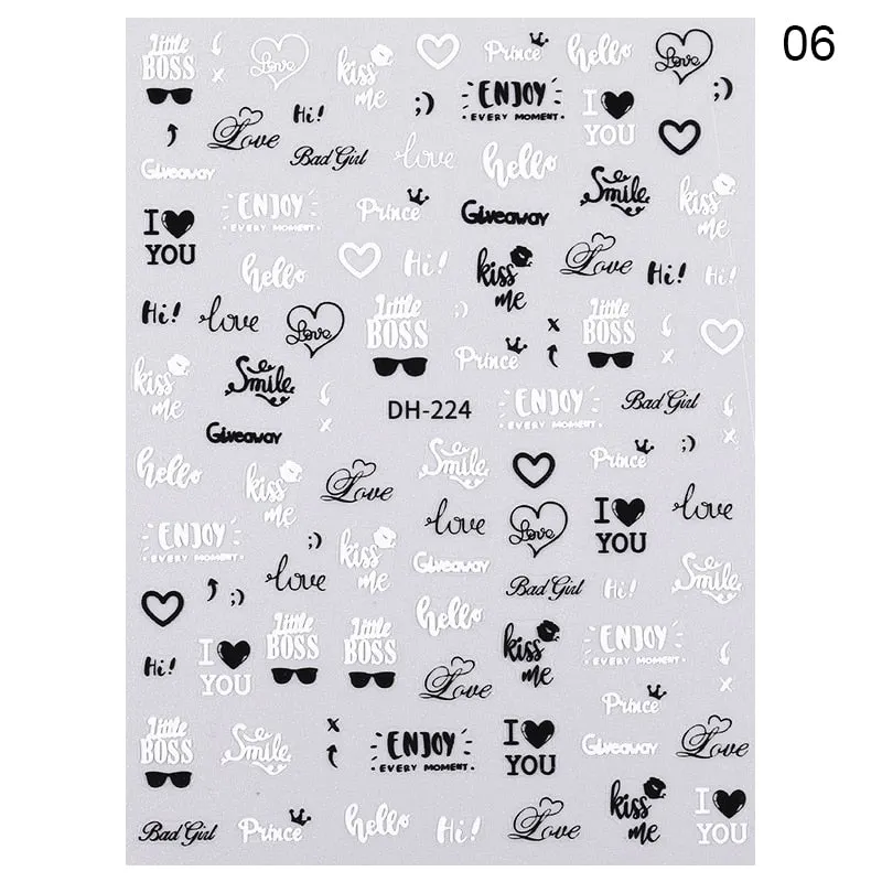 1PC Animals 3D Nail Stickers Leopard Zebra Transfer Stickers Kiss Letter Number Nail Art Stickers Colorful Nail Art Decoration