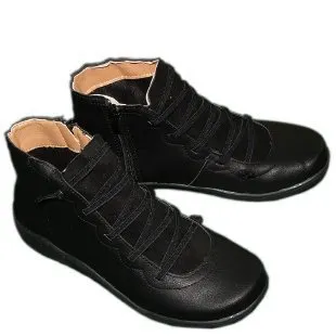 Yyvonne Women's Shoes Round Head Casual Women's Leather Boots Side Zipper Martin Boots