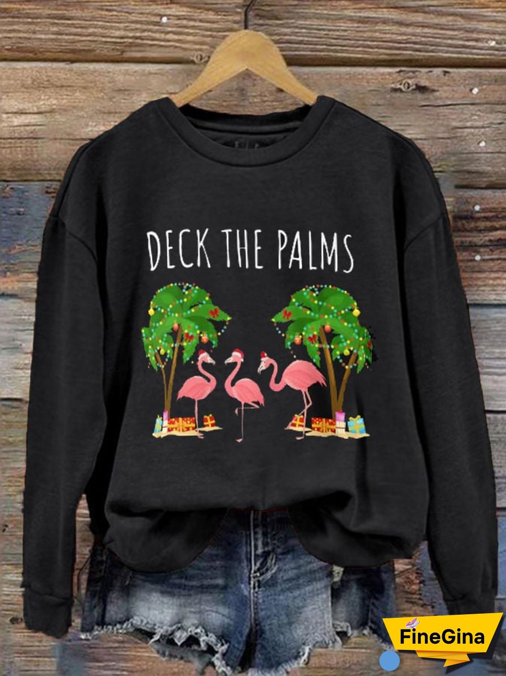 Women's Deck The Palms Tropical Hawaii Christmas Palm Tree Lights Sweatshirt