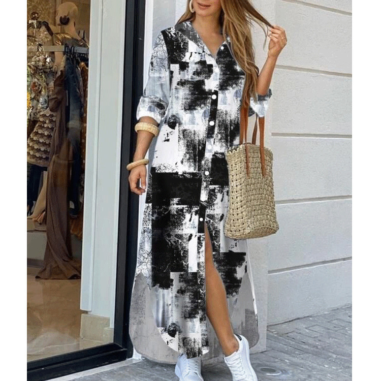 Plus Size Tie-dye Print Maxi Shirt Boho Dress With Pockets