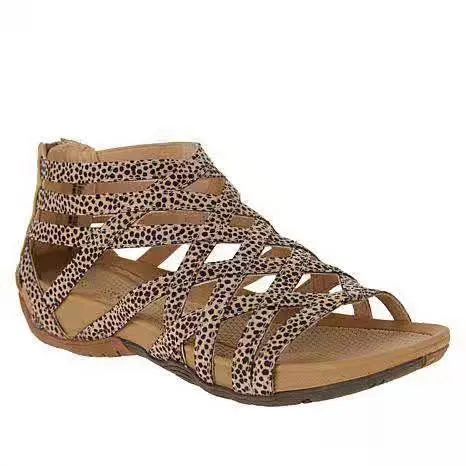 2021 Summer Women Sandals Round Toe Hollow wedges Sandals Casual Closed Toe Flat Rome Sandals plus size Leopard Sandals 514