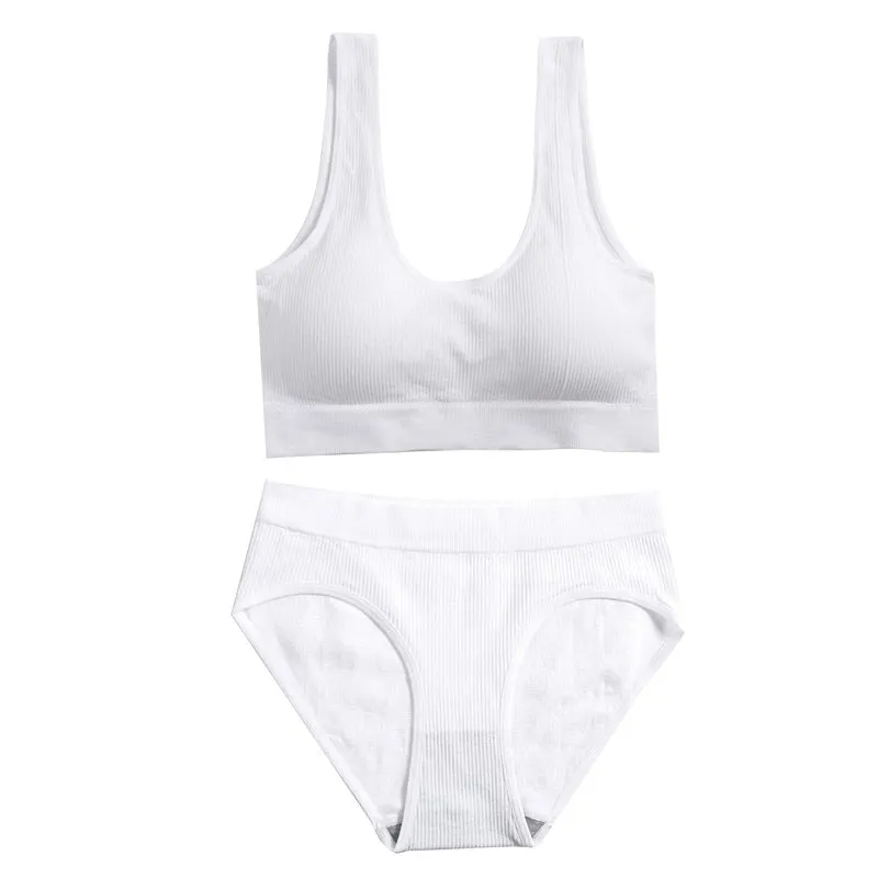 New Sexy Women Lingerie Underwear Camis And Panty Set Top Bra Set Ultra-thin Bras For Woman Cropped Top Underpants 6 Solid Color