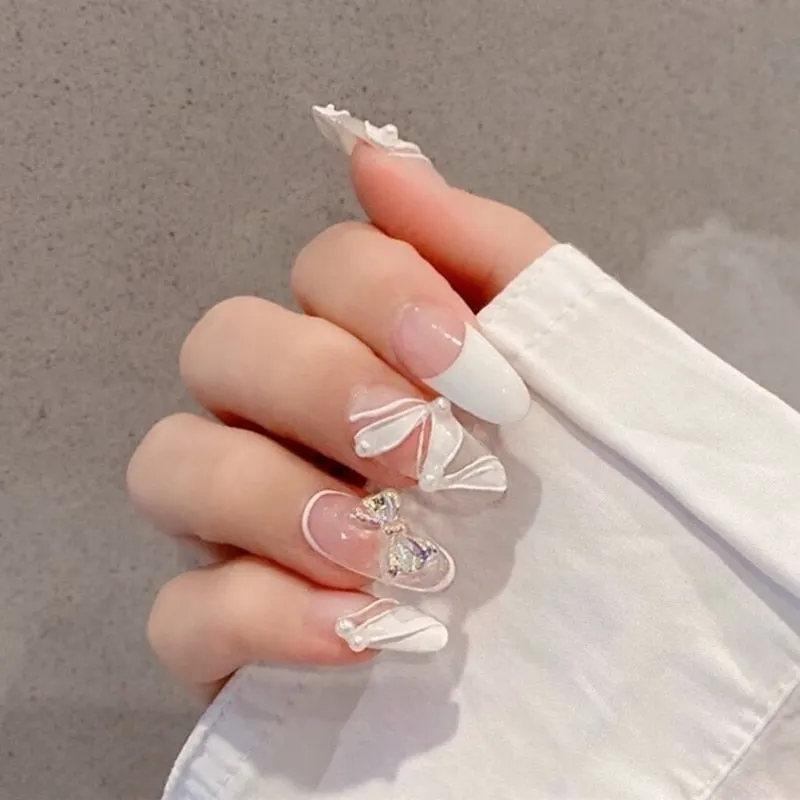24pcs Butterfly Nail Patch Glue Type Removable Long Paragraph Fashion Manicure Wearable False Nails Patch With Glue Fake Nails-Nail Inspo