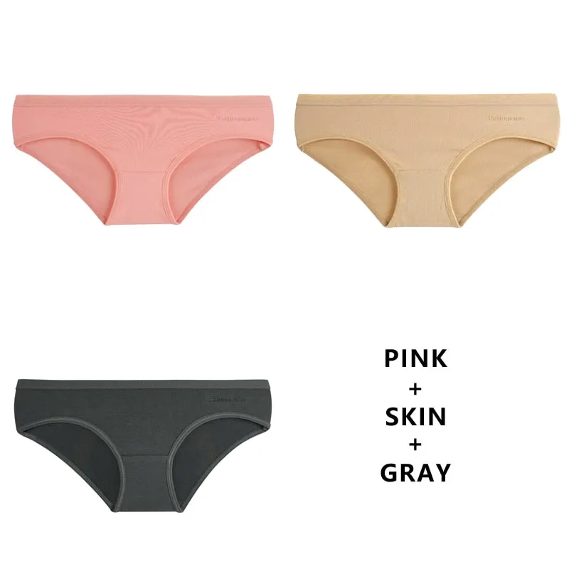 TERMEZY 3PCS Women Sexy Panties Cotton Underwear Solid Briefs Girls Low-waist Lingerie G String Soft Breathable Intimates XXS-L