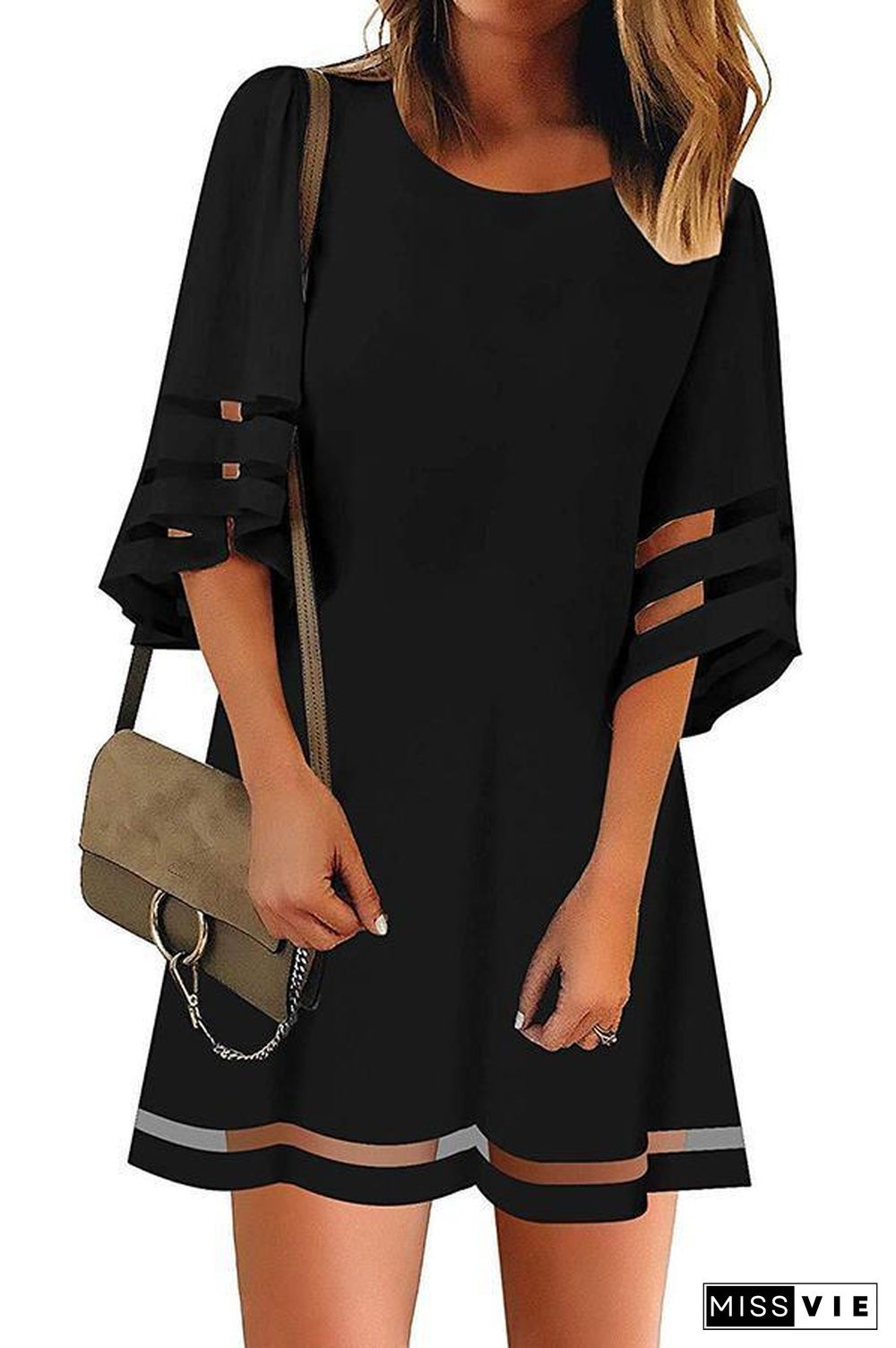 Mesh Stitching Half Sleeve Mini Dress (3 Colors) P13451
