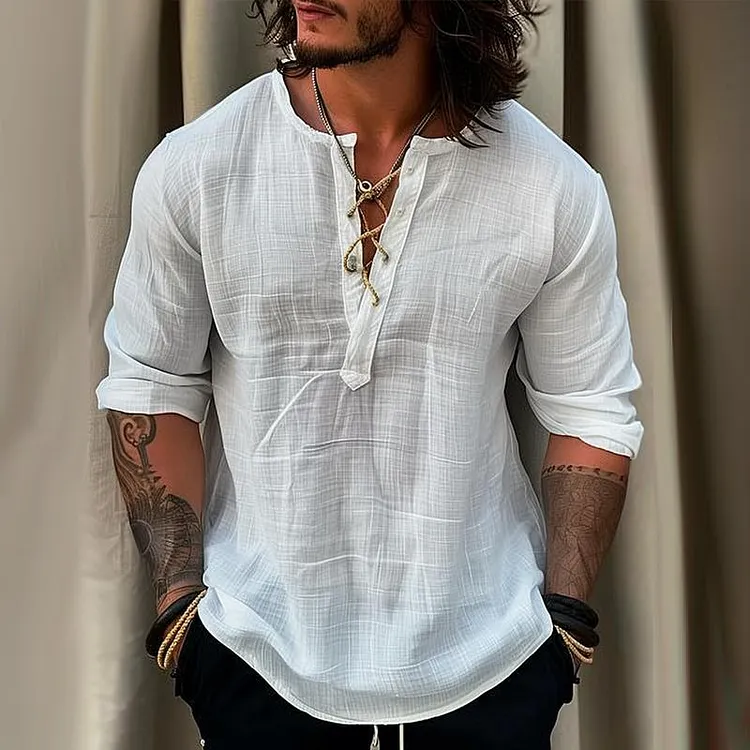 Mason Linen Lace-Up Casual Shirt