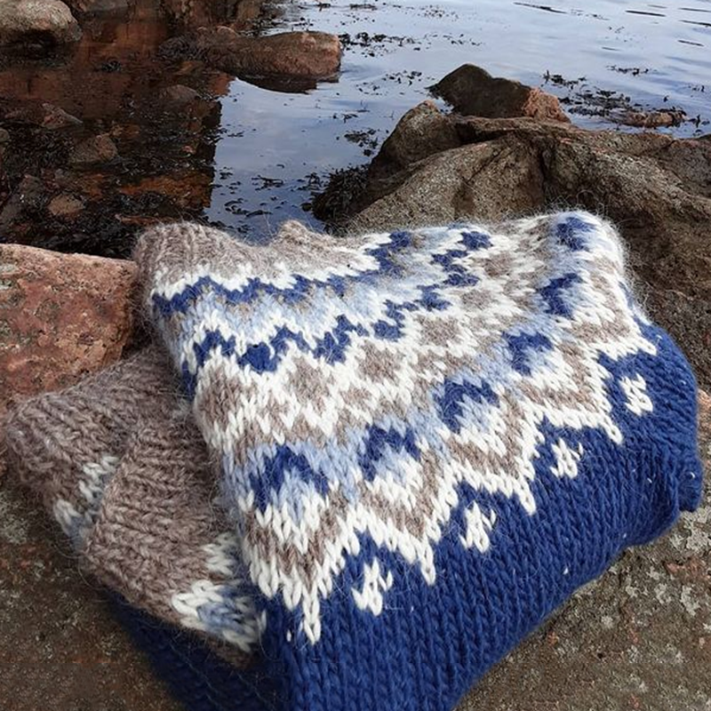 Vintage Homeknitted Warmth Knit Jacquard Icelandic Crew Neck Sweater（Unisex ）