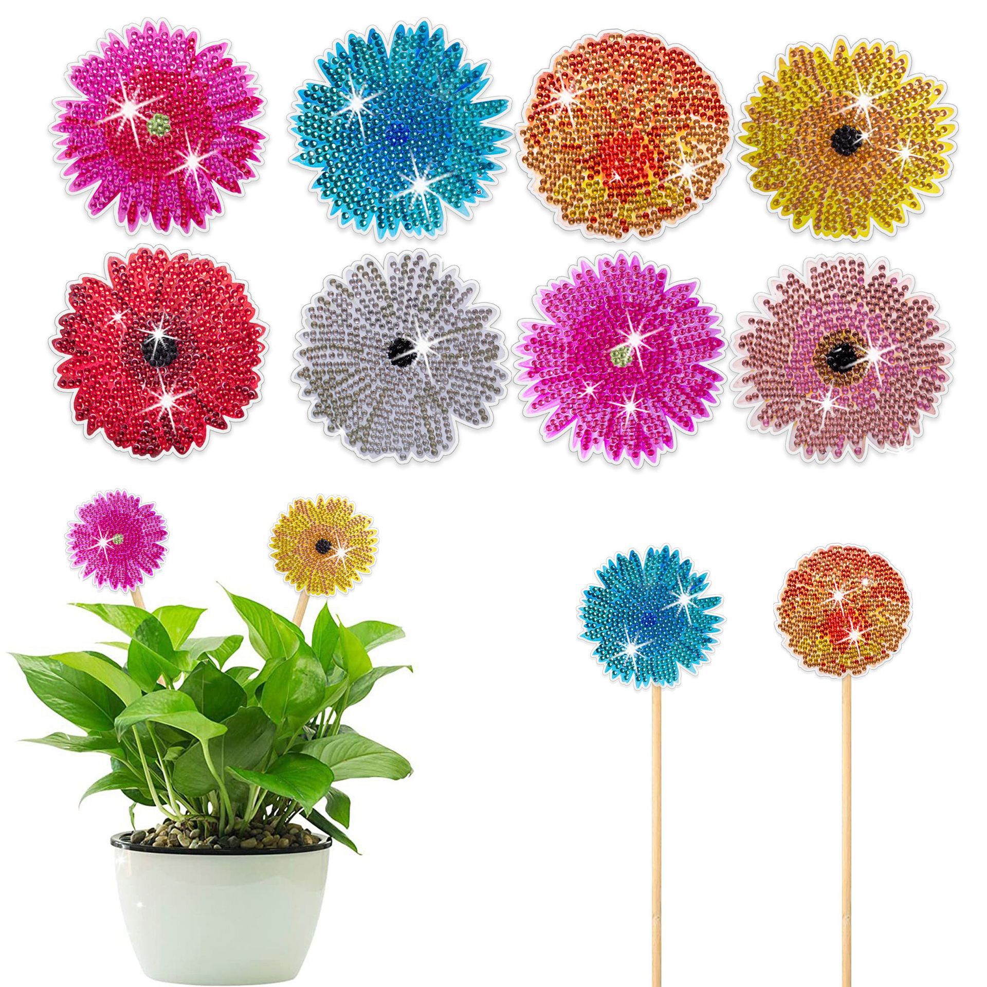 8 pieces of painted crystal, gemstone, diamond, hand-painted flower arrangement, crystal circular diamond shape craft kit, flower arrangement