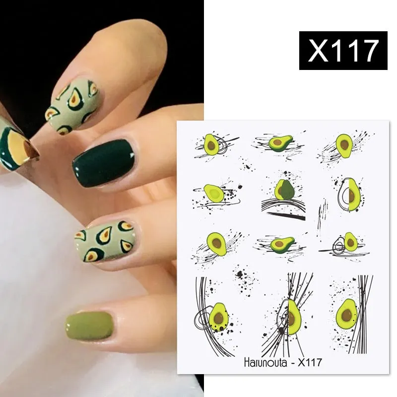 Harunouta Marble Blooming 3D Nail Sticker Decals Flower Leaves Transfer Water Sliders Abstract Geometric Lines Nail Watermark