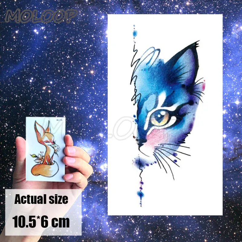 Tattoo Sticker Little Half Face Cat Element Small Animal Flower Water Transfer Temporary Fake Body Art Tatoo for Kid Girl Boy