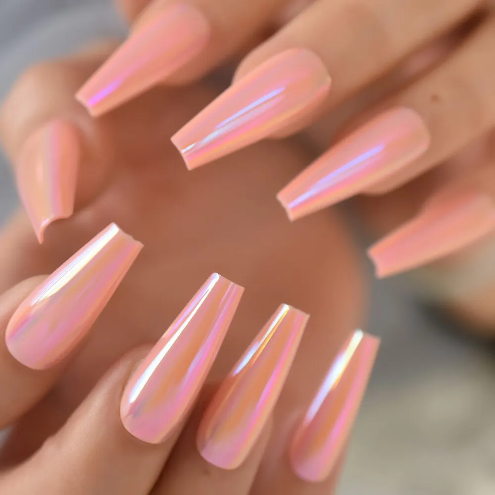 Super Long Acrylic Nails Coffin Pink Press-ons Rose Flowers Fake Nails Ballerina Gel False Nails Tips French Manicure-Nail Inspo