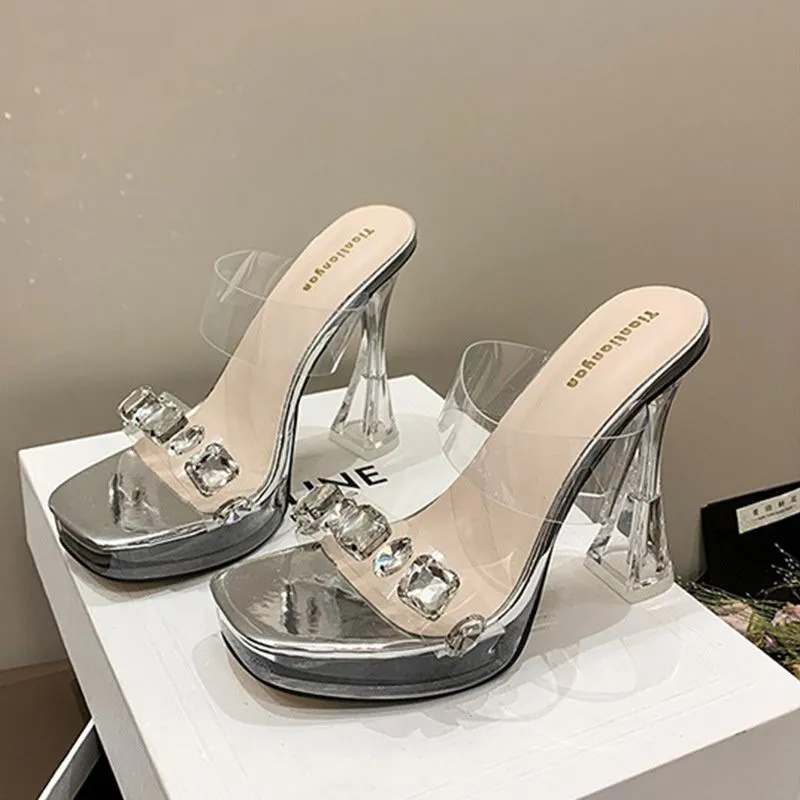 Breakj Breakj High Heels Thick Heel Cool Drag Women Fashion Transparent Crystal And Waterproof Night Pole Dance Show Shoes Sandals