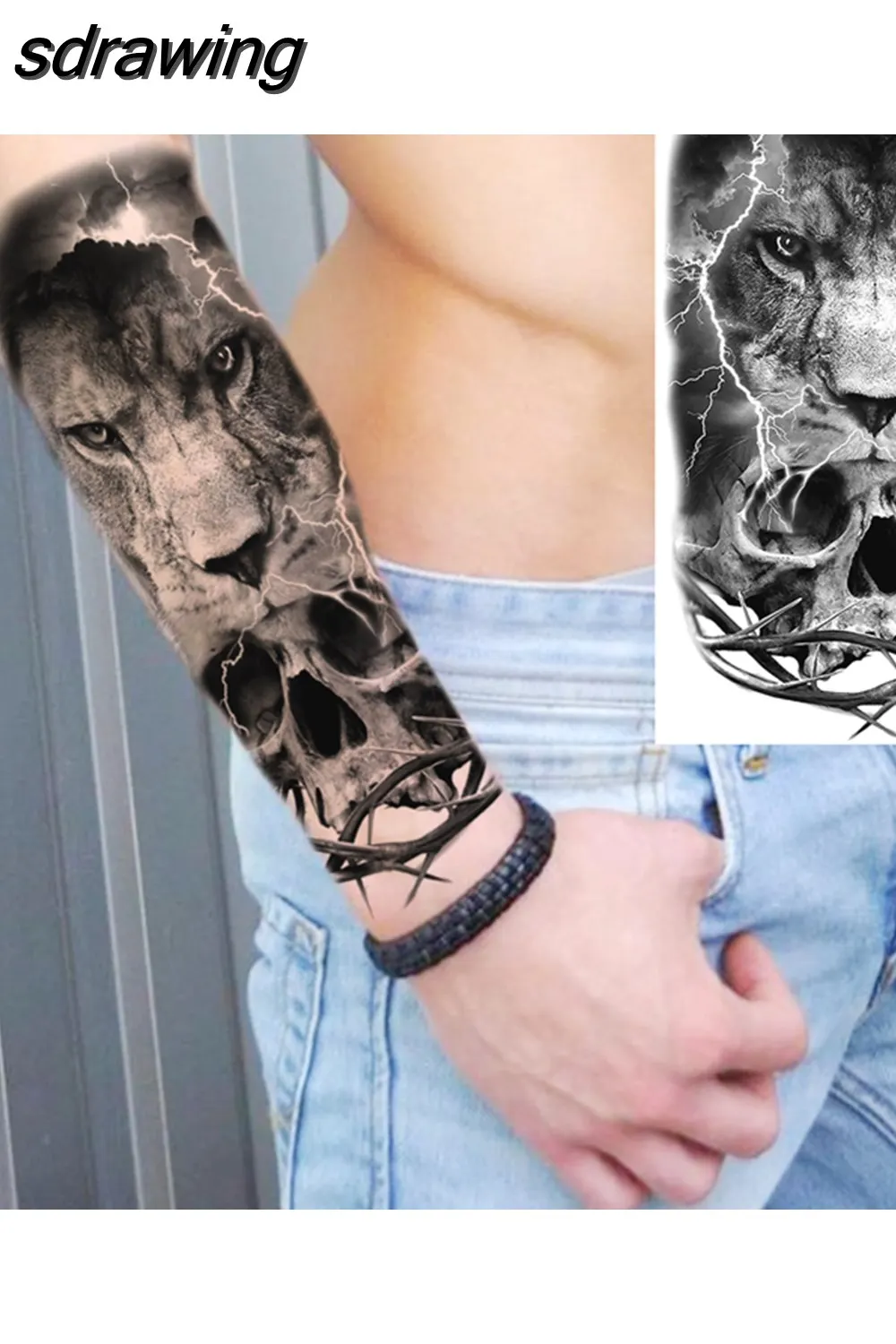 sdrawing Realistic Black Devil Temporary Tattoos For Men Adult Tiger Pirate Skeleton Vampire Fake Tattoo Forearm Scary Tatoo Joker