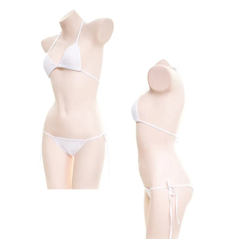 Japanese Women White Black Bikini Set Simple Design Underwear Set Sexy Lingerie Lolita Kawaii Cotton Adult Cosplay Costumes Bra