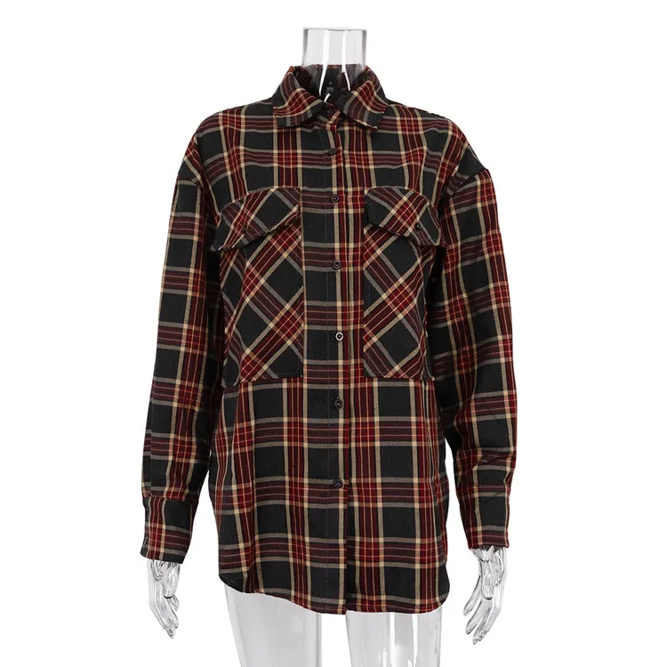 Churchf Churchf Women's Wear 2023 Fall New Vintage Plaid Shirt Boyfriend Wind Long Loose Shirt Coat