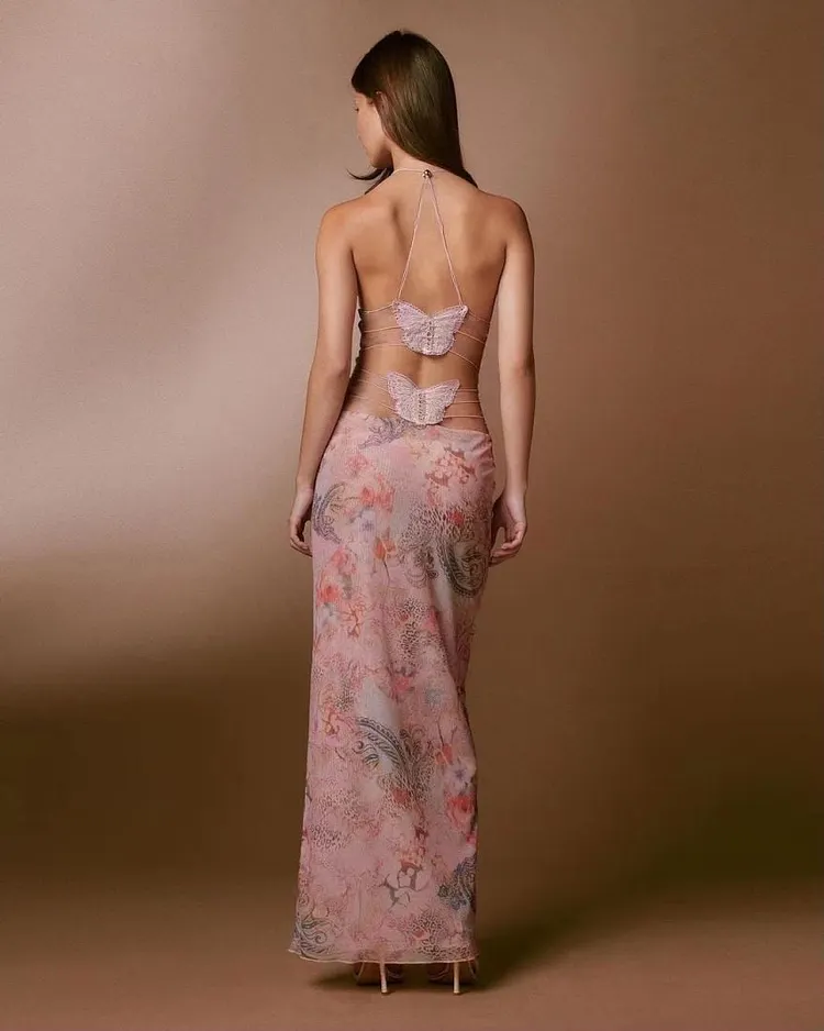 VIRAL Butterfly Satin Dress 