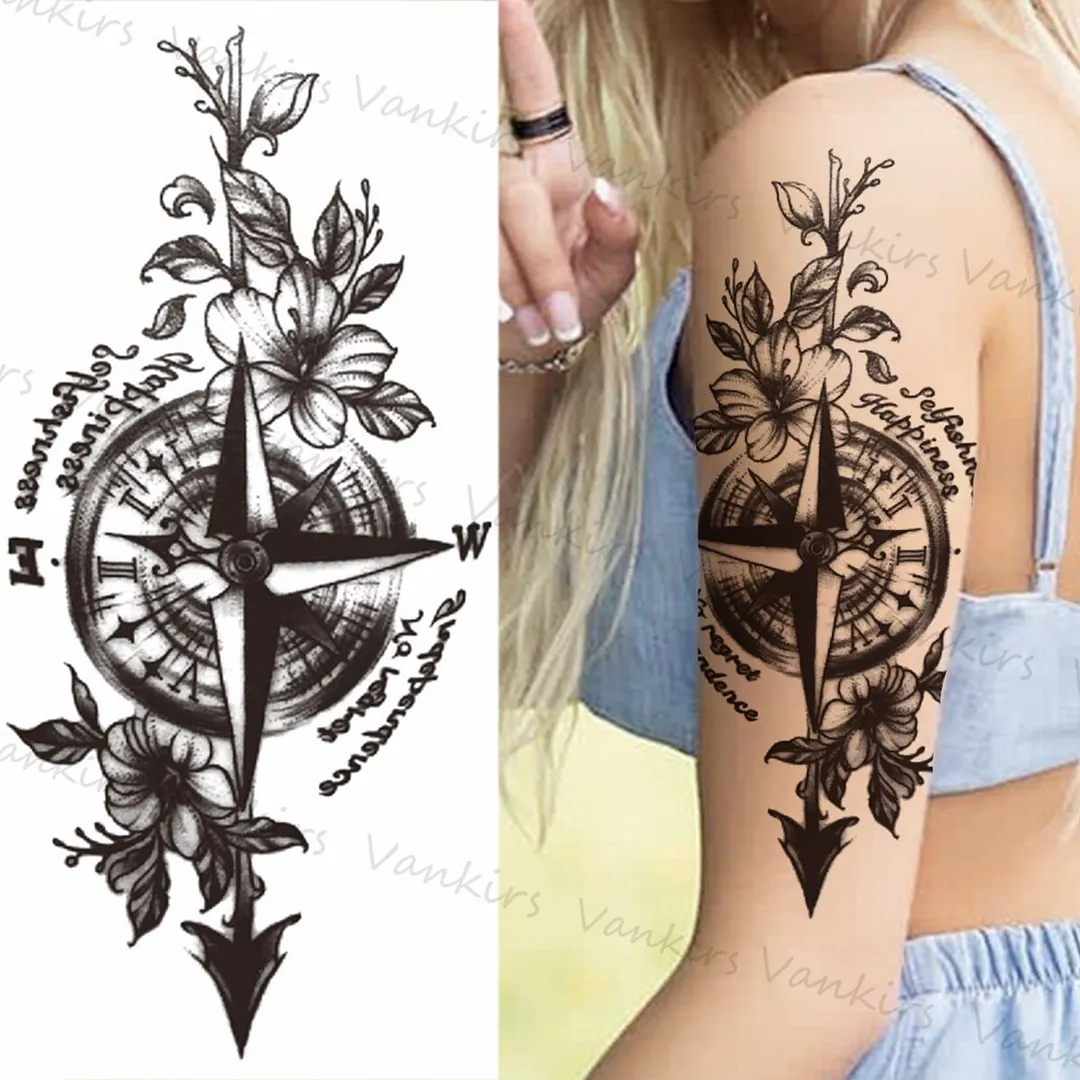 Sdrawing Skeleton Snake Flower Temporary Tattoos For Women Girls Realistic Snake Wolf Tribal Fake Tattoo Sticker Arm Waist Tatoo 3D