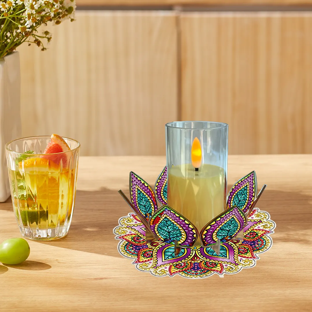 Mandala Lotus-B Acrylic DIY Diamond Painting Candle Holders Without Candles Crystal Painting Tealight Candle Stand Table Centerpiece for Adults Beginners Home Party Decor