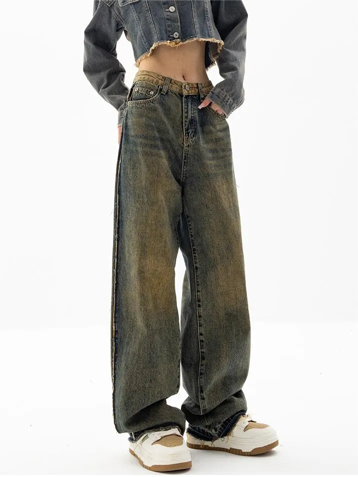 Brownm jeans with a classic vintage wash