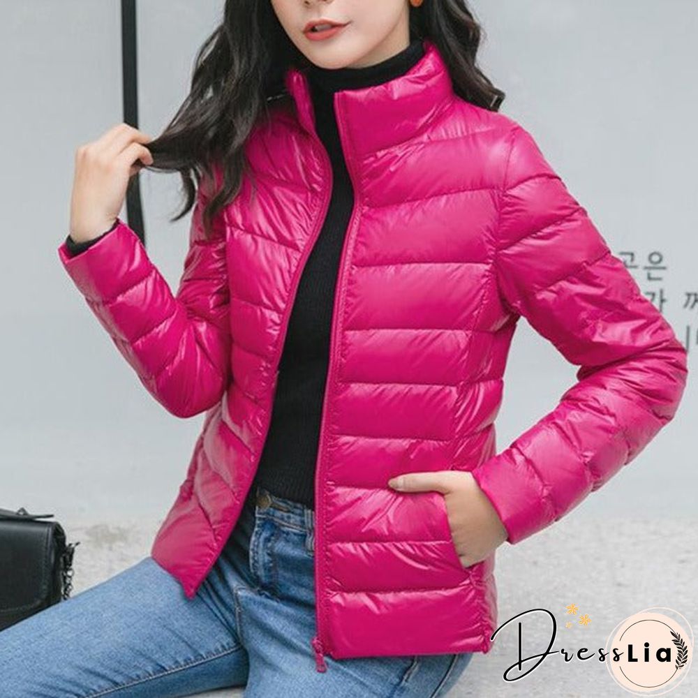 Autumn and Winter Light Down Jacket Women Stand Collar Short Coat
