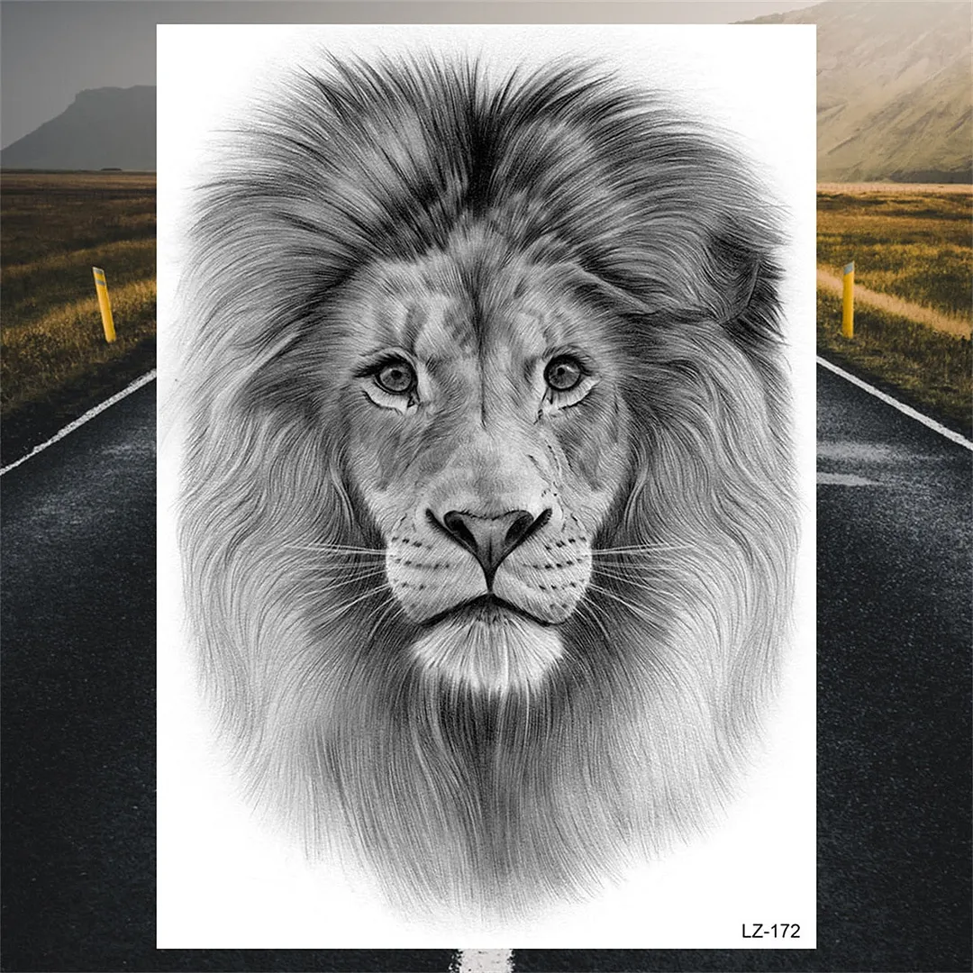 Large Lion Temporary Tattoos For Men Adults Realistic Totem Watercolor Tiger Fake Tattoo Sticker Chest Body Tatoos Waterproof