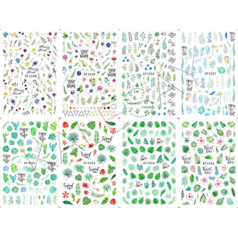 3D Nail Art Stickers Manicure Decoration Design Nail Art Decal Green Clover Leaf Nail Art Designer Decals Beautiful Flower