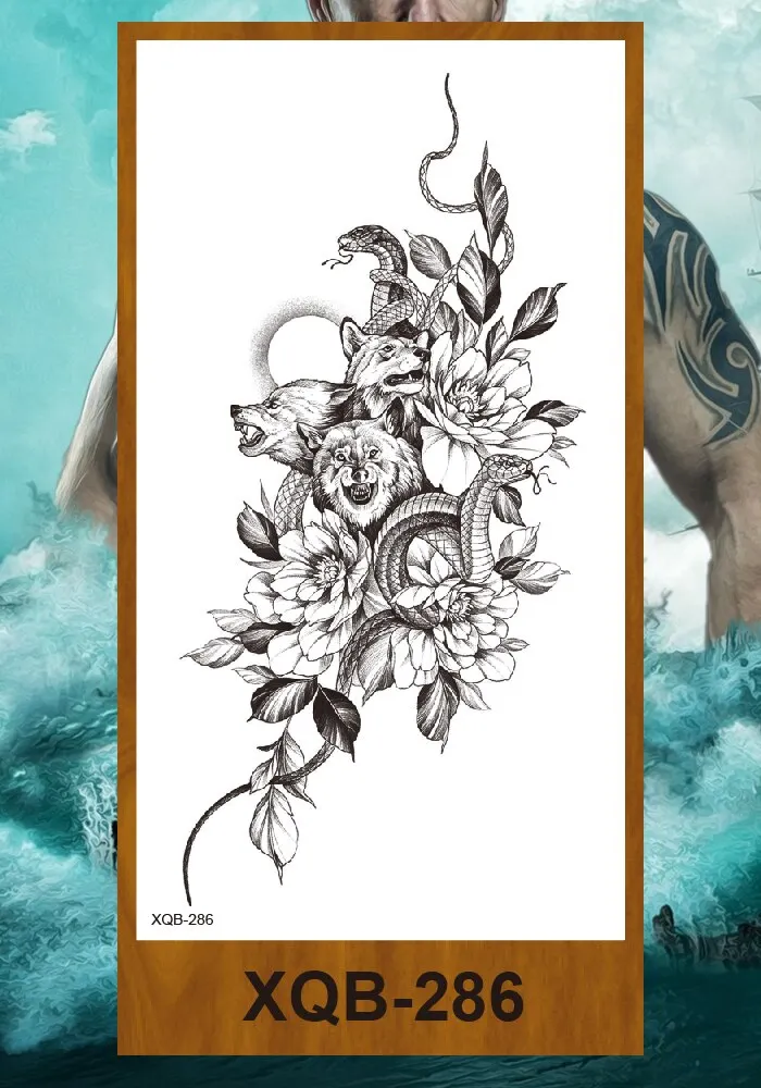 Temporary Tattoo Stickers Snake Bear Owl Fox Mermaid Tiger Wolf Lion King Men Women Girl Arm Body Chest Fake Body Leg Art Tatoo
