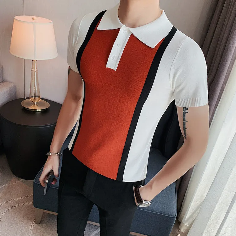 Men Polo Shirts Stretch Short Sleeve Lapel T-shirt